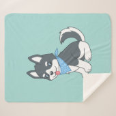 Niedlicher Cartoon Husky Welpen Hund auf Grün Sherpadecke (Vorderseite (Horizontal))