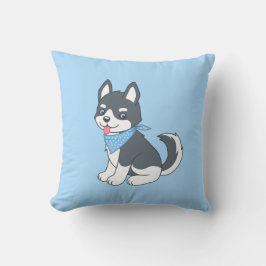 Niedlicher Cartoon Husky Welpenhund auf blau Kissen