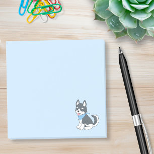 Niedlicher Cartoon Husky Welpenhund auf blau Post-it Klebezettel