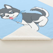 Niedlicher Cartoon Husky Welpenhund auf blau Sherpadecke (3/4)