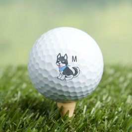 Niedlicher Cartoon Husky Welpenhund Monogramm Golfball