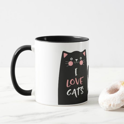 Niedlicher Cartoon I Liebe Katzen Tasse (Mit Donut)