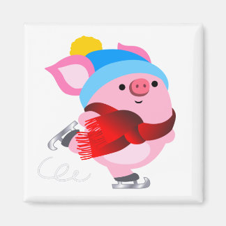Niedlicher Cartoon Ice Skaten Pig Magnet