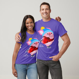 Niedlicher Cartoon Ice Skaten Pig T - Shirt