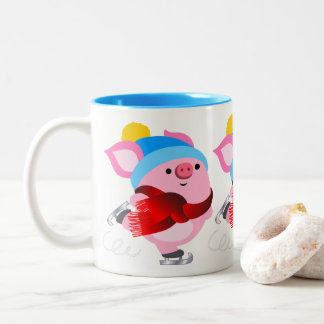Niedlicher Cartoon Ice Skaten Pig Tasse