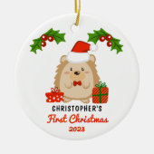 Niedlicher Cartoon Igel Baby's First Christmas Fot Keramik Ornament (Vorne)