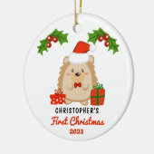 Niedlicher Cartoon Igel Baby's First Christmas Fot Keramik Ornament (Links)