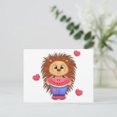 Niedlicher Cartoon Igel mit Wassermelone Postkarte (Stehend Vorderseite)