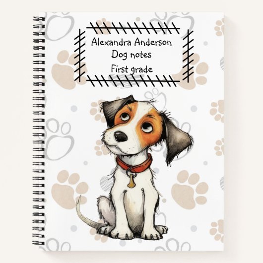 Niedlicher Cartoon Jack Russell Puppy Paw Print Notizblock (Vorderseite)