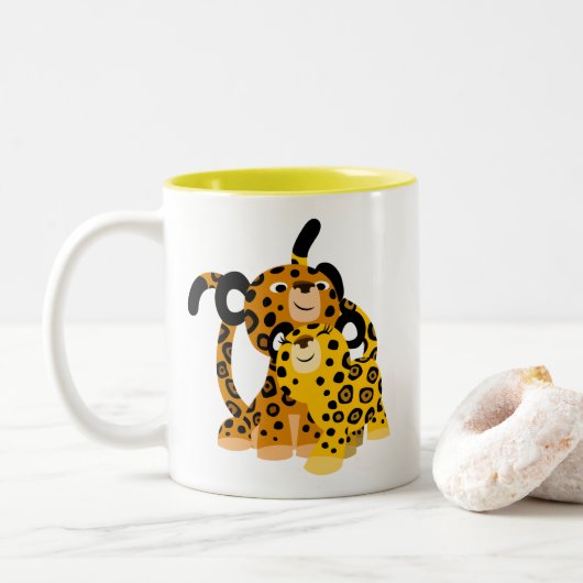 Niedlicher Cartoon Jaguars in Liebe Tasse (Mit Donut)