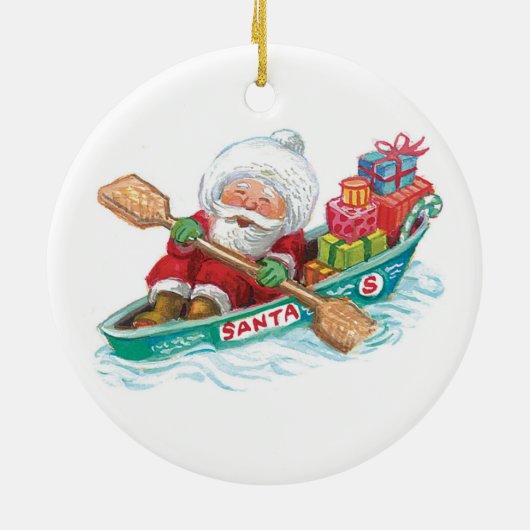Niedlicher Cartoon Jolly Santa Claus in einem Rude Keramikornament (Hinten)