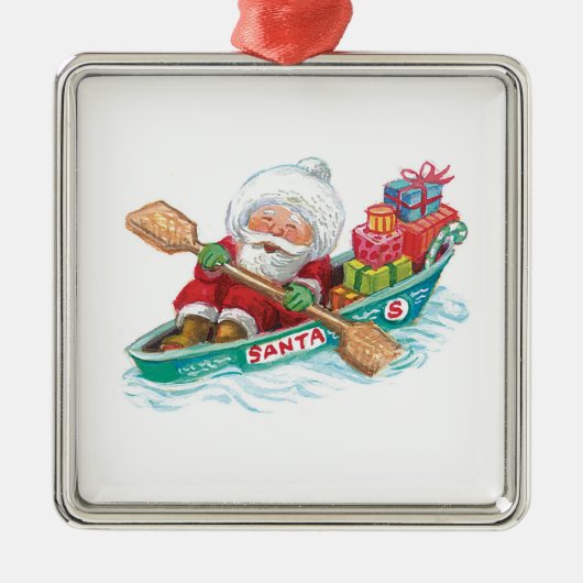 Niedlicher Cartoon Jolly Santa Claus in einem Rude Ornament Aus Metall (Vorne)