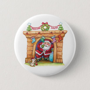 Niedlicher Cartoon Jolly Santa Claus kommt den Sch Button