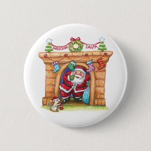 Niedlicher Cartoon Jolly Santa Claus kommt den Sch Button (Vorderseite)