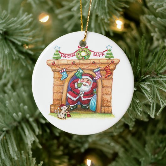 Niedlicher Cartoon Jolly Santa Claus kommt den Sch Keramikornament (Baum)