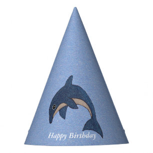 Niedlicher Cartoon Jumping Birthday Blue White Dol Partyhütchen