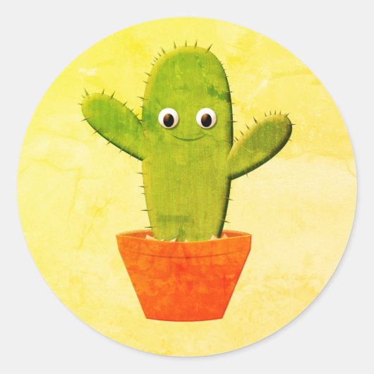 Niedlicher Cartoon Kaktus Malerei Runder Aufkleber (Vorderseite)