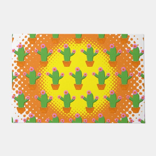 Niedlicher Cartoon Kaktus Muster mit rosa Blume Fußmatte (Vorderseite)