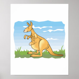 niedlicher Cartoon Känguru und Baby Poster