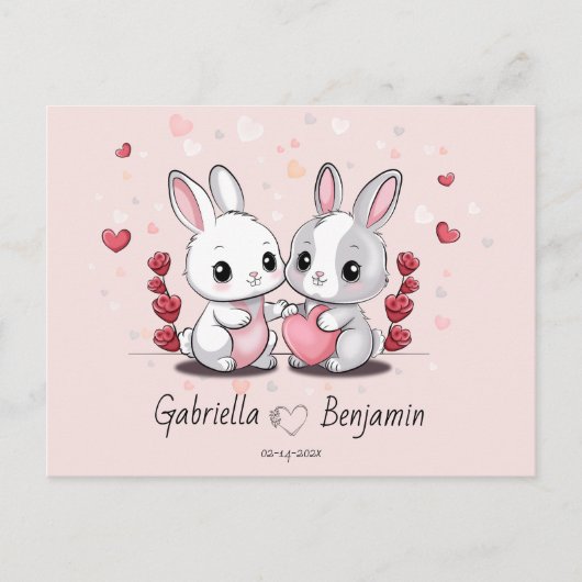 Niedlicher Cartoon Kaninchenliebe HerzValentinstag Postkarte (Vorderseite)