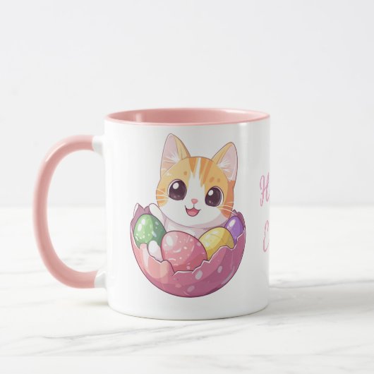 Niedlicher Cartoon Katze in Ostereier Tasse Adorab (Links)