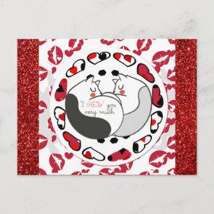 Niedlicher Cartoon Katze Liebe Roter Glitzer Postkarte