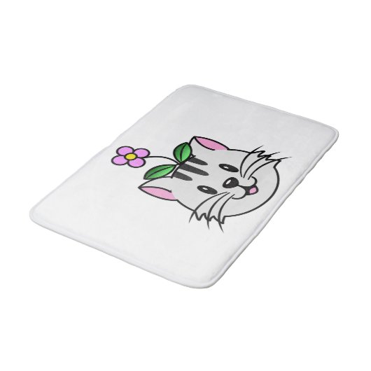 Niedlicher Cartoon Katze mit Blume auf ihrem Kopf Badematte (Schrägansicht)