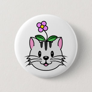 Niedlicher Cartoon Katze mit Blume auf ihrem Kopf Button