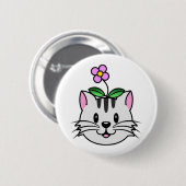Niedlicher Cartoon Katze mit Blume auf ihrem Kopf Button (Vorne & Hinten)