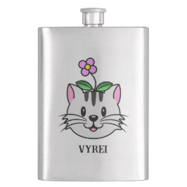 Niedlicher Cartoon Katze mit Blume auf ihrem Kopf Flachmann