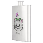 Niedlicher Cartoon Katze mit Blume auf ihrem Kopf Flachmann (Links)