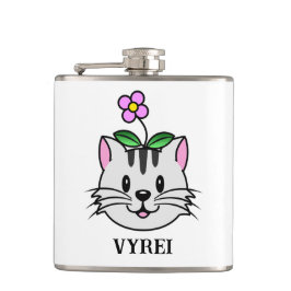 Niedlicher Cartoon Katze mit Blume auf ihrem Kopf Flachmann