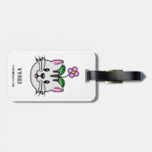 Niedlicher Cartoon Katze mit Blume auf ihrem Kopf Gepäckanhänger (Rückseite horizontal)
