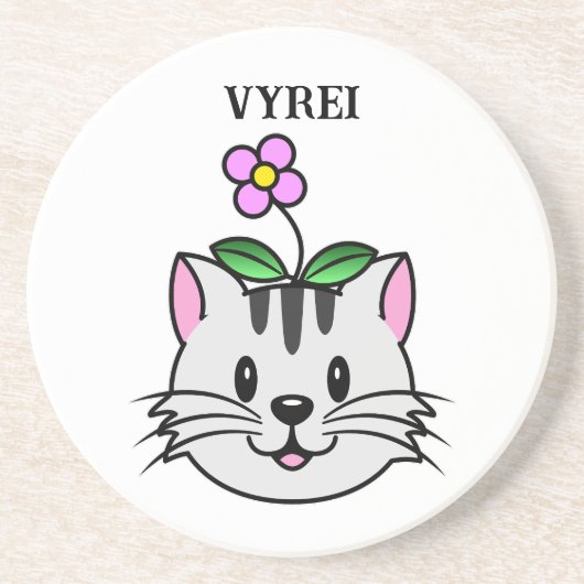 Niedlicher Cartoon Katze mit Blume auf ihrem Kopf Getränkeuntersetzer (Vorne)