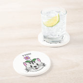 Niedlicher Cartoon Katze mit Blume auf ihrem Kopf Getränkeuntersetzer (Seite)