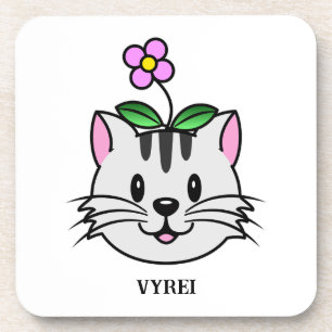 Niedlicher Cartoon Katze mit Blume auf ihrem Kopf Getränkeuntersetzer