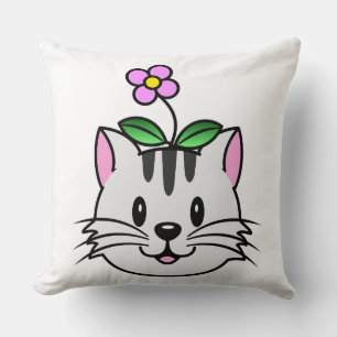 Niedlicher Cartoon Katze mit Blume auf ihrem Kopf Kissen