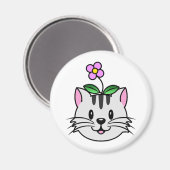 Niedlicher Cartoon Katze mit Blume auf ihrem Kopf Magnet (Vorderseite/Rückseite)