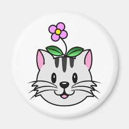 Niedlicher Cartoon Katze mit Blume auf ihrem Kopf Magnet
