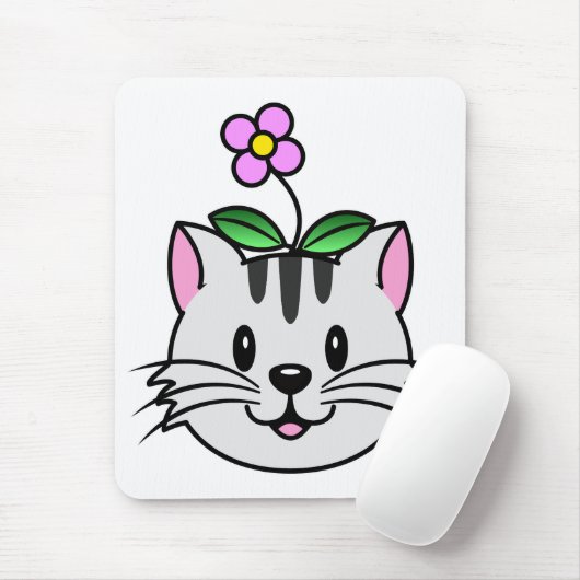 Niedlicher Cartoon Katze mit Blume auf ihrem Kopf Mousepad (Mit Mouse)