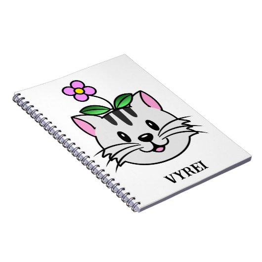 Niedlicher Cartoon Katze mit Blume auf ihrem Kopf Notizblock (Rechte Seite)