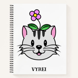 Niedlicher Cartoon Katze mit Blume auf ihrem Kopf Notizblock