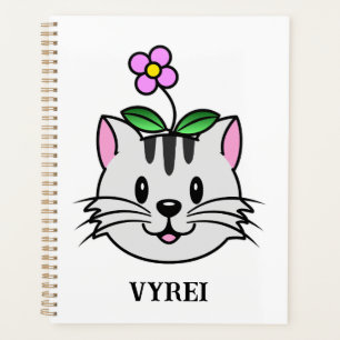 Niedlicher Cartoon Katze mit Blume auf ihrem Kopf Planer