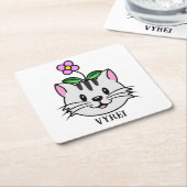 Niedlicher Cartoon Katze mit Blume auf ihrem Kopf Rechteckiger Pappuntersetzer (angewinkelt)