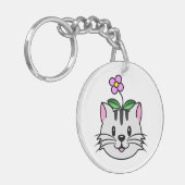 Niedlicher Cartoon Katze mit Blume auf ihrem Kopf Schlüsselanhänger (Vorderseite links)