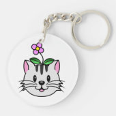 Niedlicher Cartoon Katze mit Blume auf ihrem Kopf Schlüsselanhänger (Rückseite)
