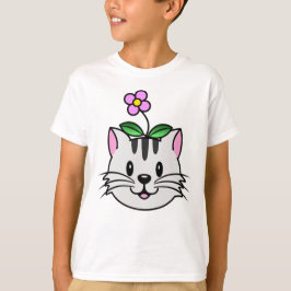 Niedlicher Cartoon Katze mit Blume auf ihrem Kopf T-Shirt
