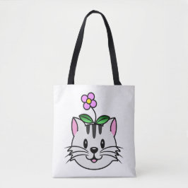 Niedlicher Cartoon Katze mit Blume auf ihrem Kopf Tasche