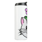 Niedlicher Cartoon Katze mit Blume auf ihrem Kopf Thermosbecher (Nach links gedreht)