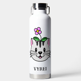 Niedlicher Cartoon Katze mit Blume auf ihrem Kopf Trinkflasche